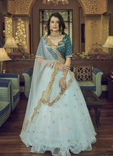 Beautiful Partywear Lehenga Choli in Sky Blue Colour